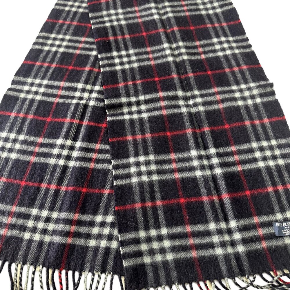 Burberry Classic Check Scarf Black 100% Cashmere Unisex Scarf Made In England - Picture 3 of 7
